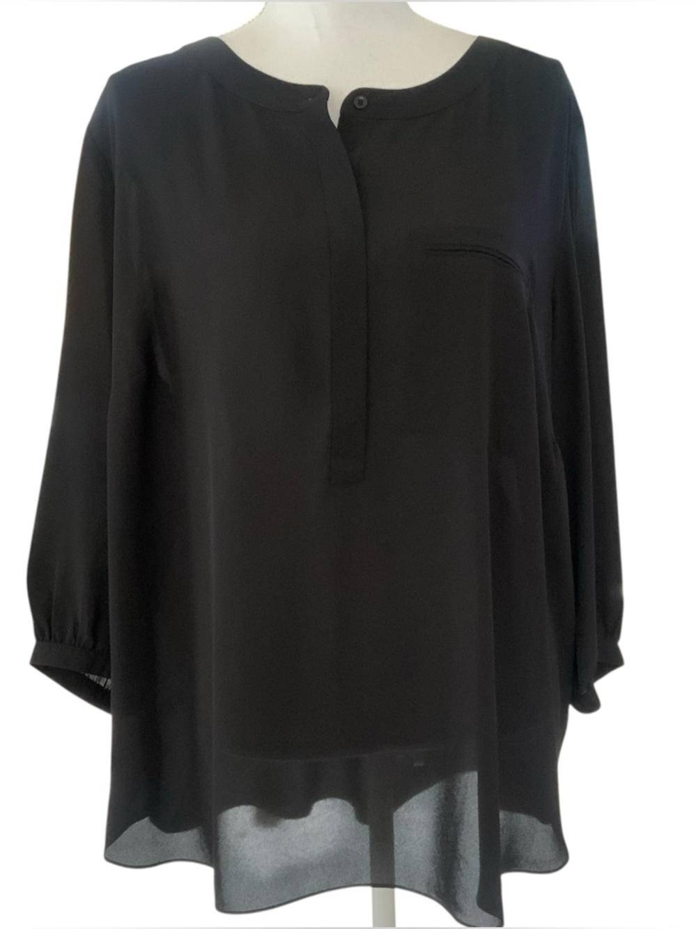 NYDJ Women’s Blouse Top 1X Black Sheer 3/4 Sleeves NWT